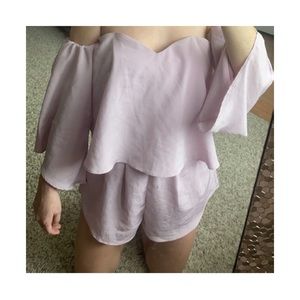 NEW! lilac romper with off the shoulder sleeves